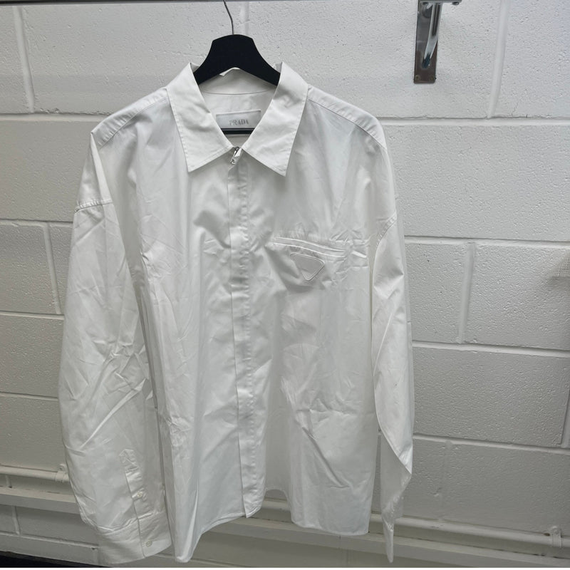 Men's Zip Up Long Sleeve Shirt White Size XL