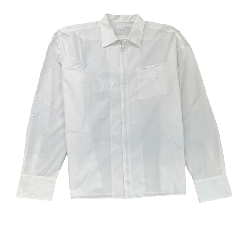 Men's Zip Up Long Sleeve Shirt White Size XL