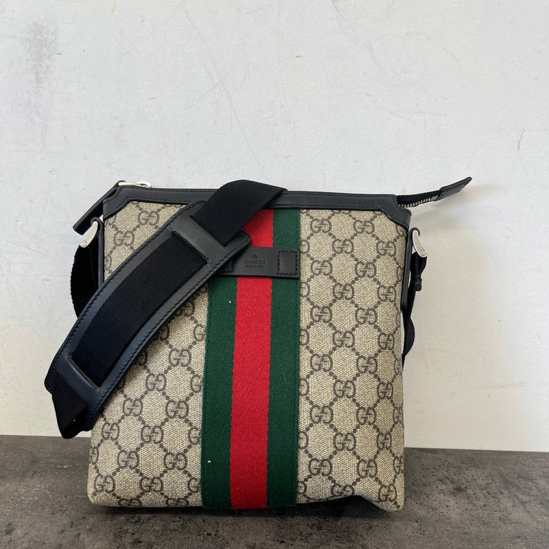 Men's GG Supreme Web Stripe Messenger Bag Beige
