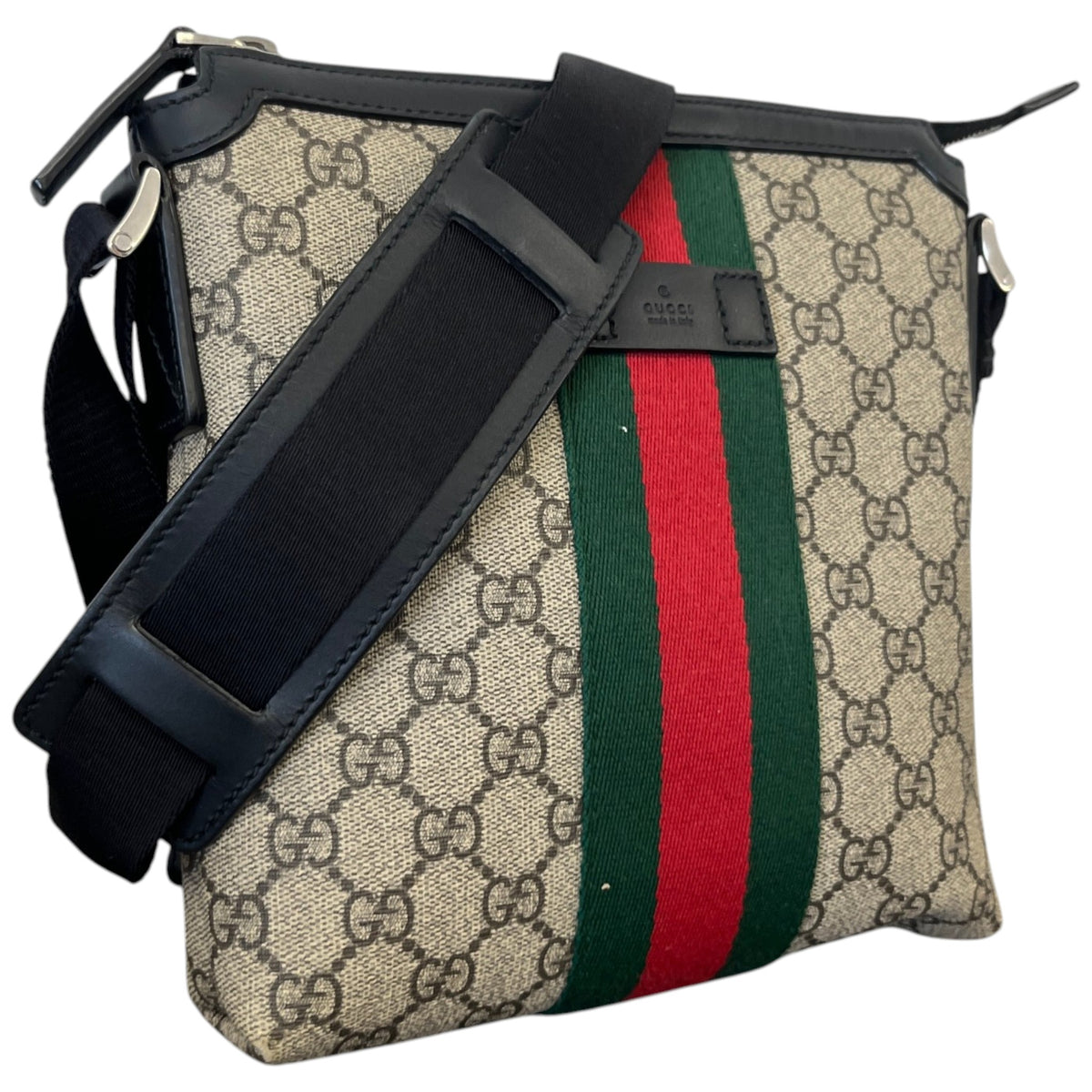Men's GG Supreme Web Stripe Messenger Bag Beige - Photo 4
