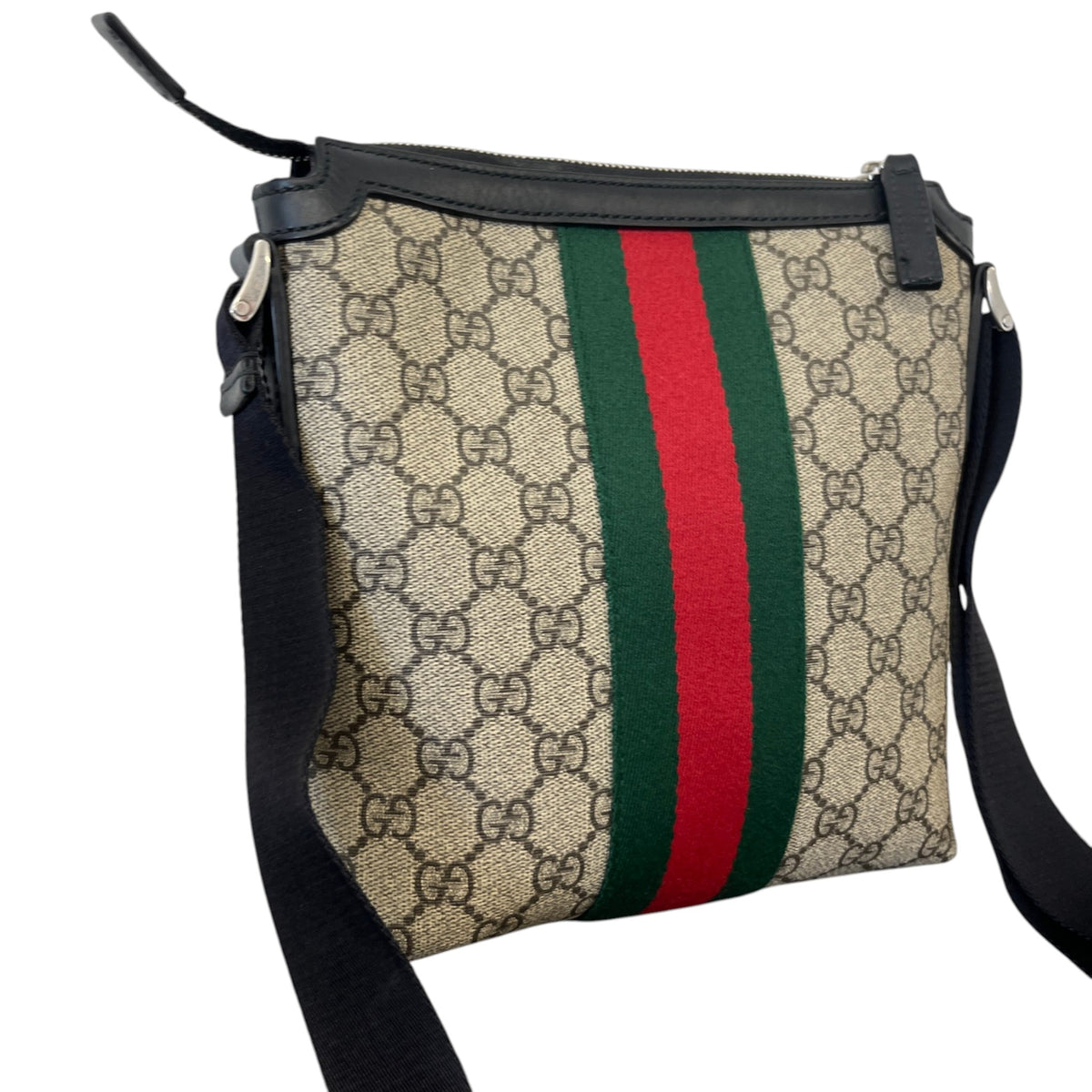 Men's GG Supreme Web Stripe Messenger Bag Beige - Photo 8