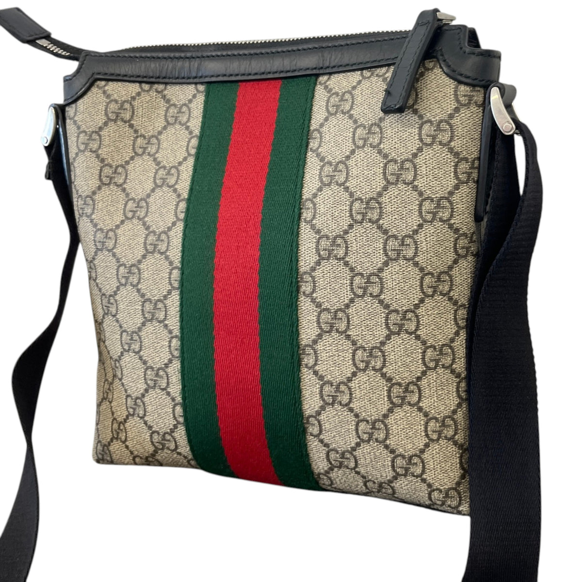 Men's GG Supreme Web Stripe Messenger Bag Beige - Photo 9