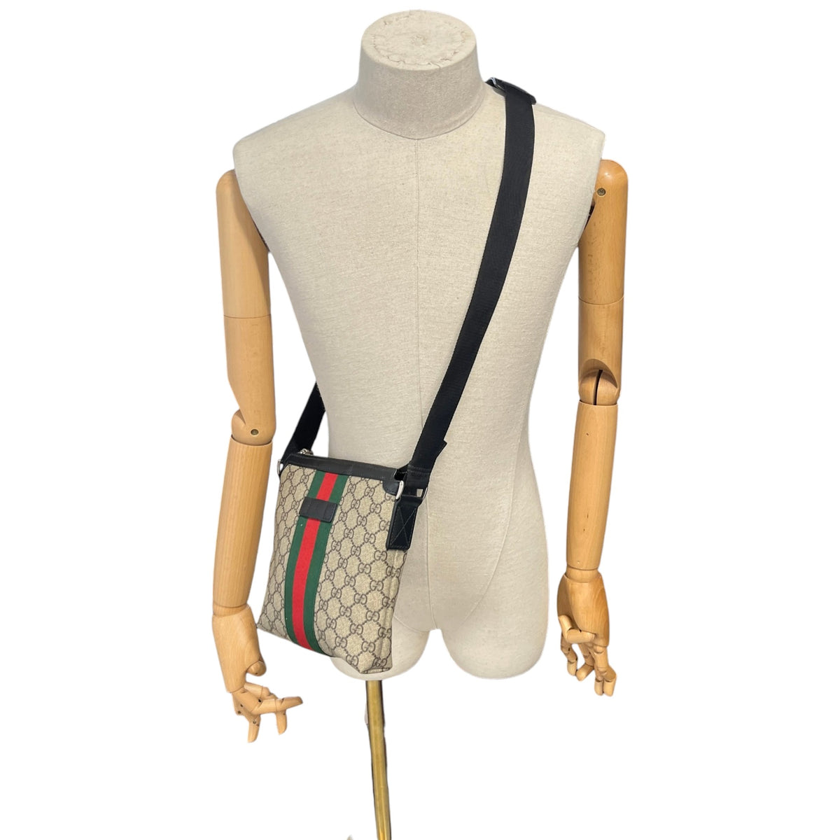 Men's GG Supreme Web Stripe Messenger Bag Beige - Photo 2