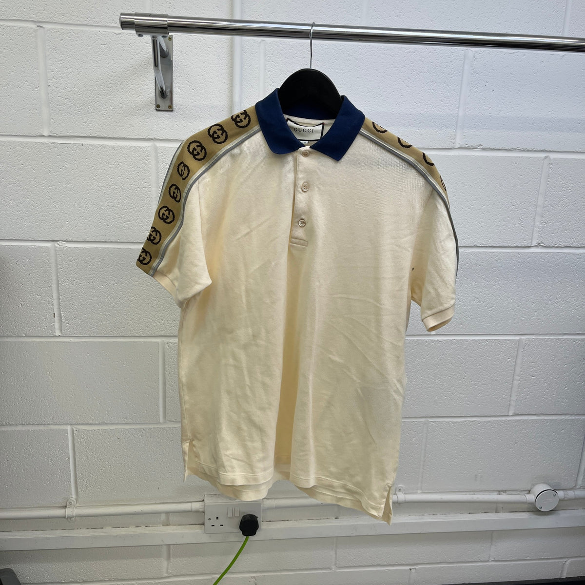 Men's Tape Logo Polo Shirt Cream Size L - Photo 7