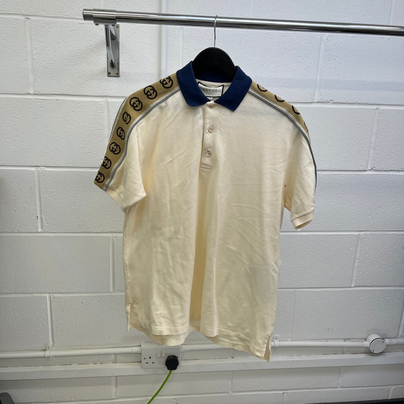 Men's Tape Logo Polo Shirt Cream Size L