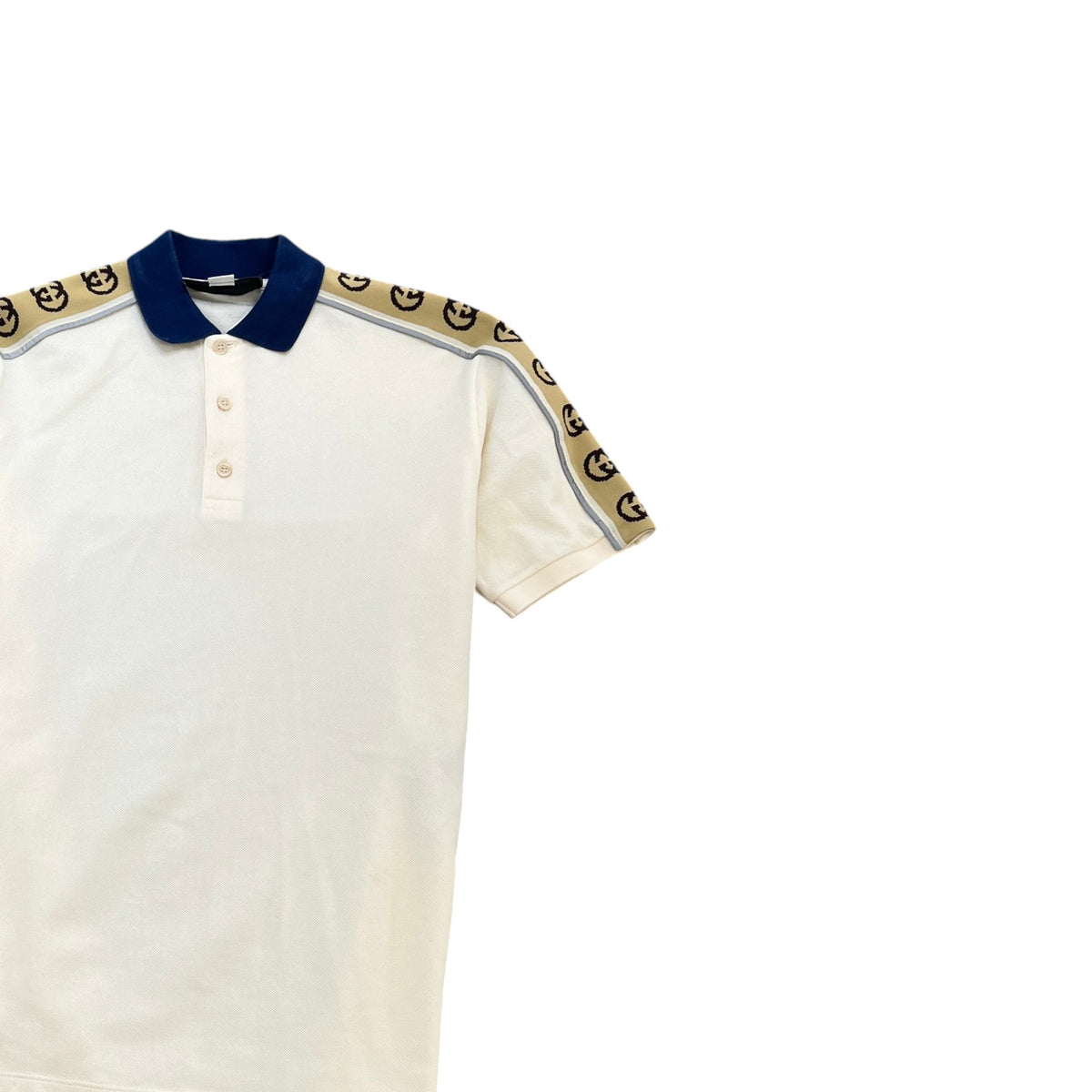 Men's Tape Logo Polo Shirt Cream Size L - Photo 3
