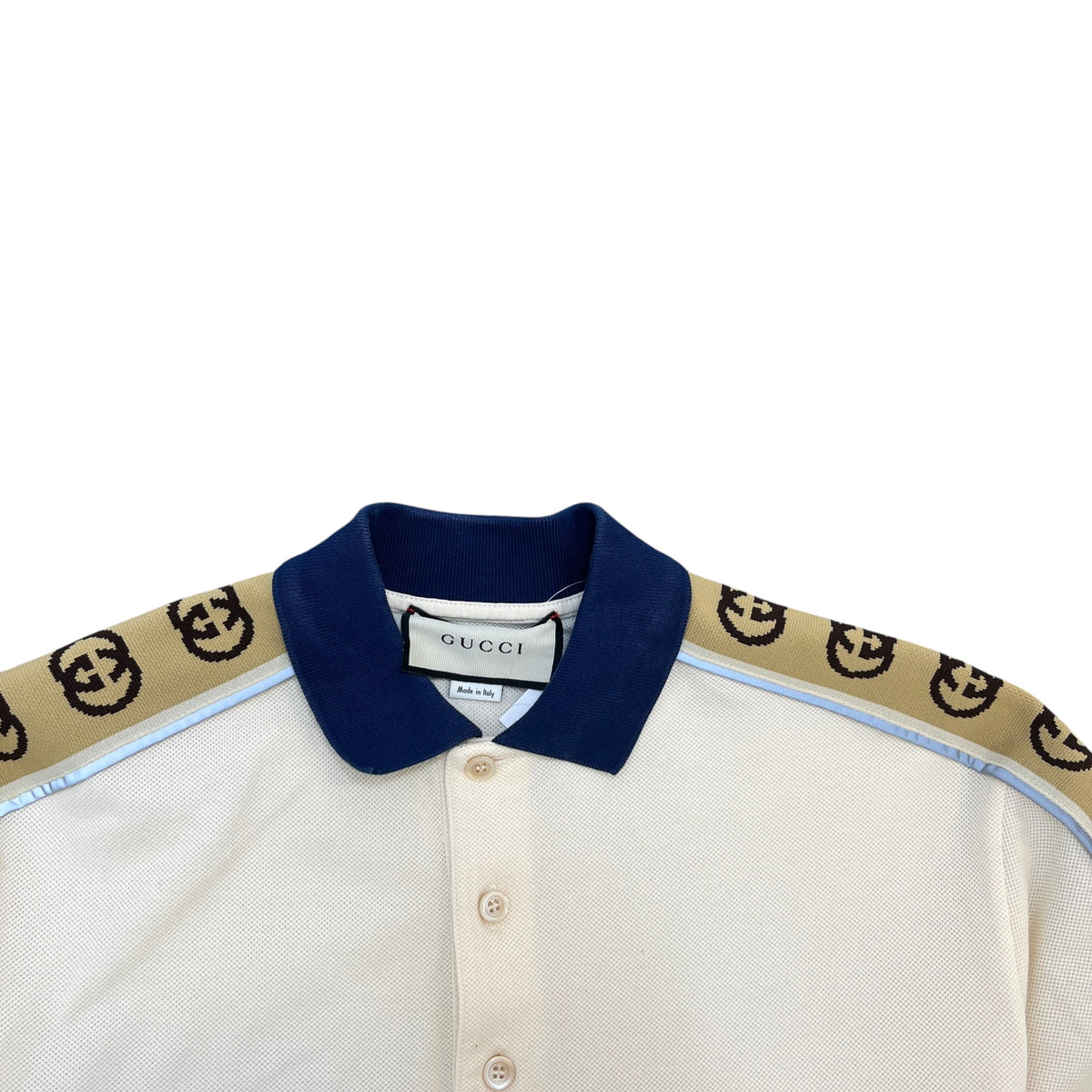 Men's Tape Logo Polo Shirt Cream Size L - Photo 5