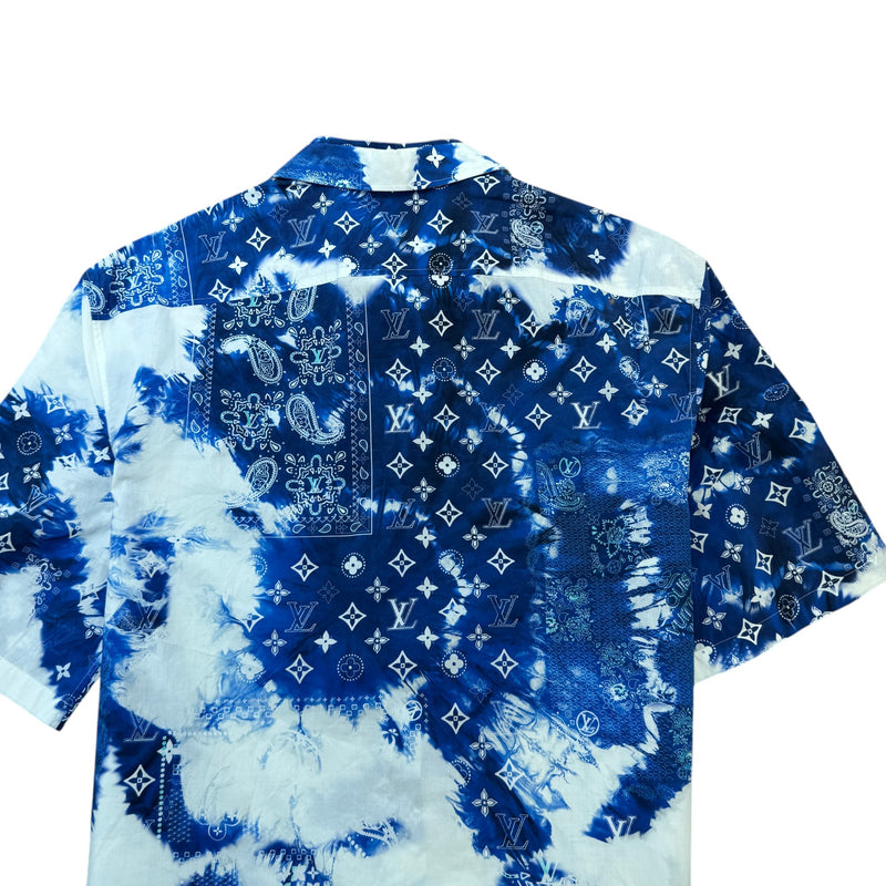 Men's Monogram Bandana Short Sleeve Shirt Blue Size L