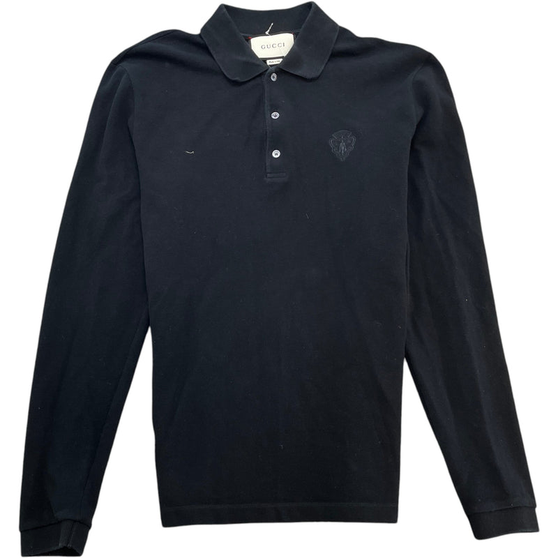 Men's Embroidered Logo Polo Shirt Black Size L