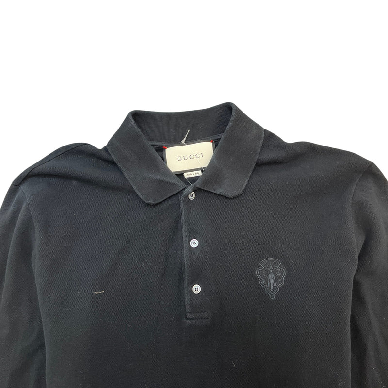 Men's Embroidered Logo Polo Shirt Black Size L