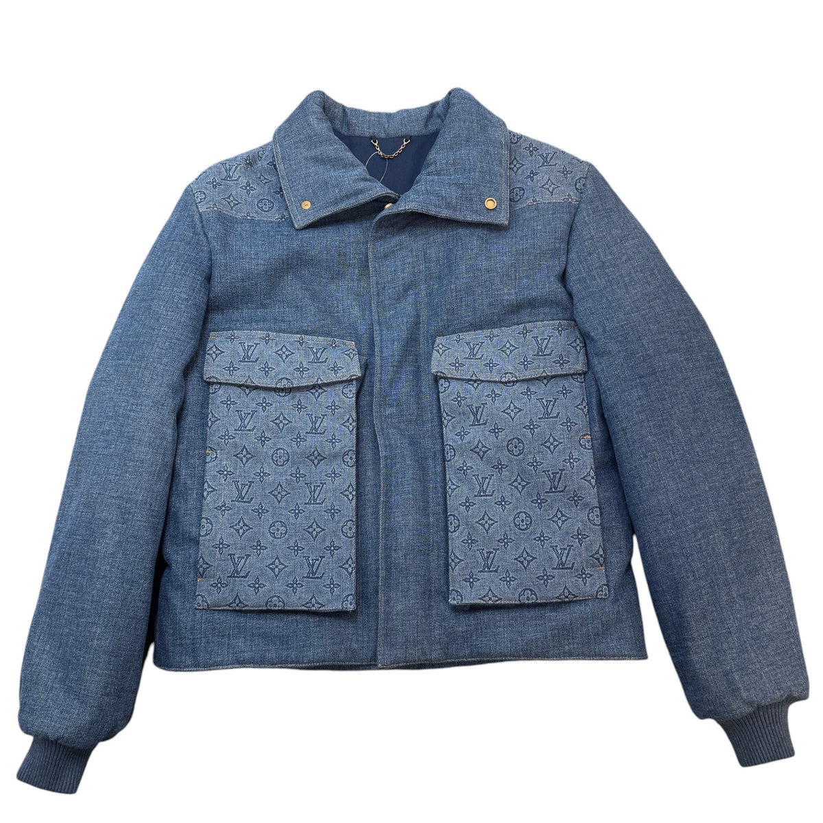 Men's Monogram Padded Denim Down Jacket Blue Size S - Photo 1