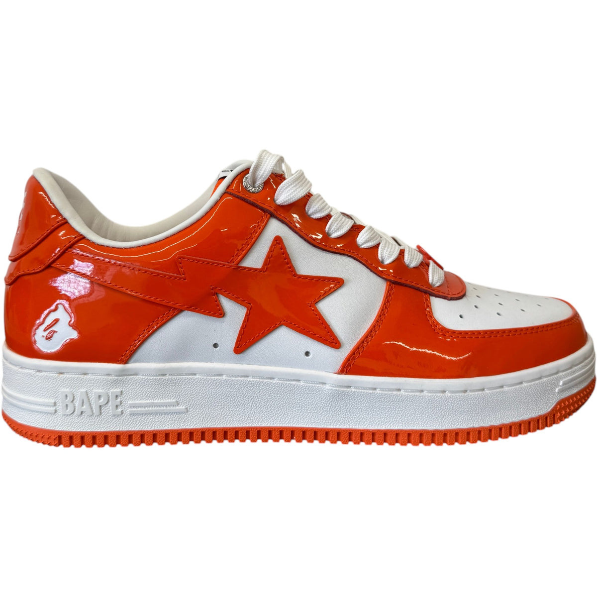 Men's Bape Sta Leather Patent Low Trainers Orange Size UK 10 / EU 44 - Photo 1