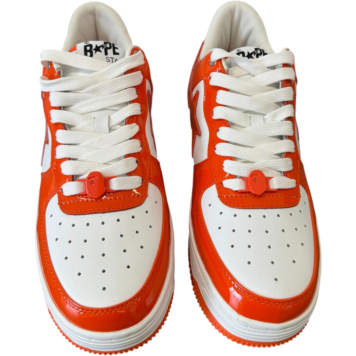 Men's Bape Sta Leather Patent Low Trainers Orange Size UK 10 / EU 44 - Photo 6
