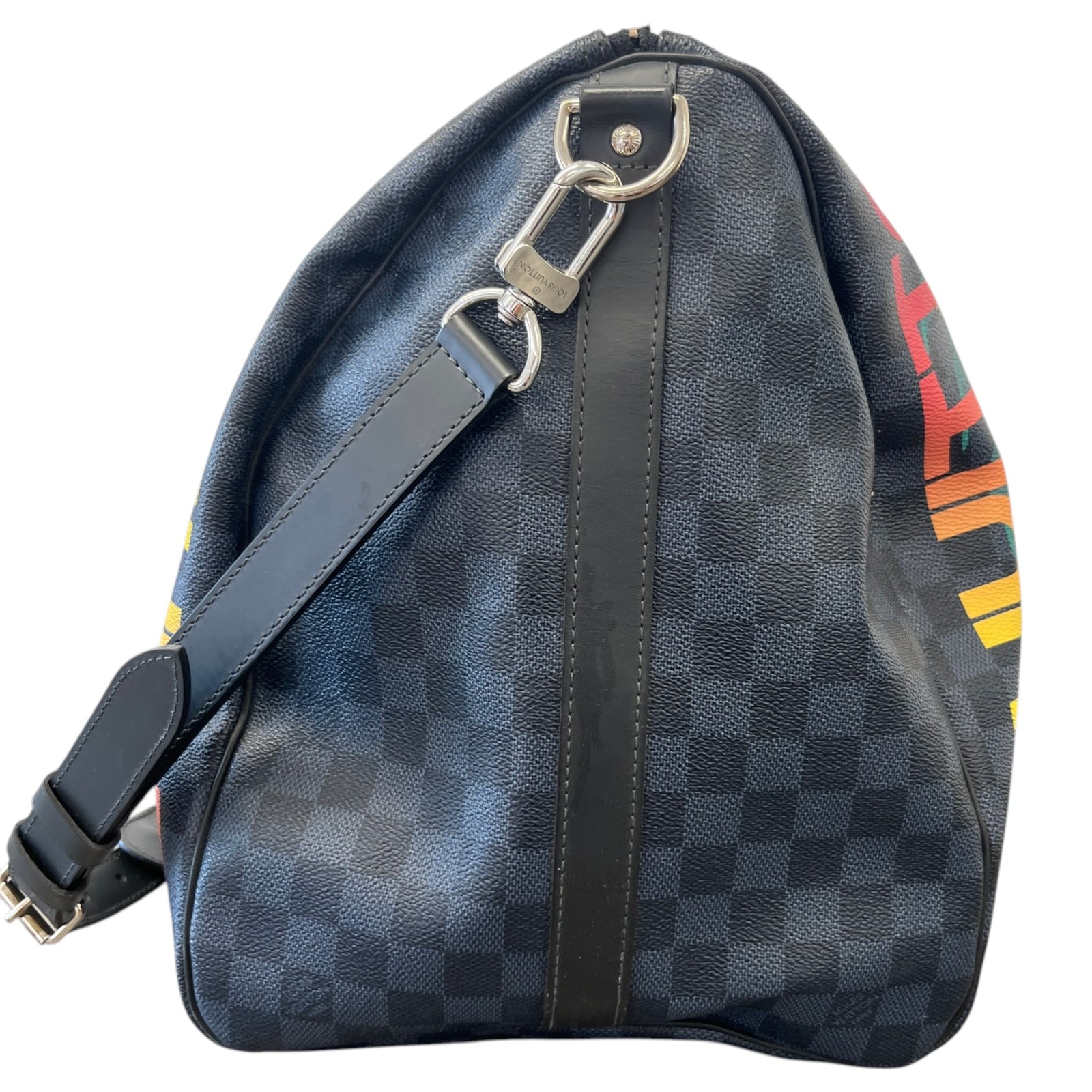 Men's Damier Cobalt Jungle Keepall Bandouliere 55 Bag Navy - Photo 7