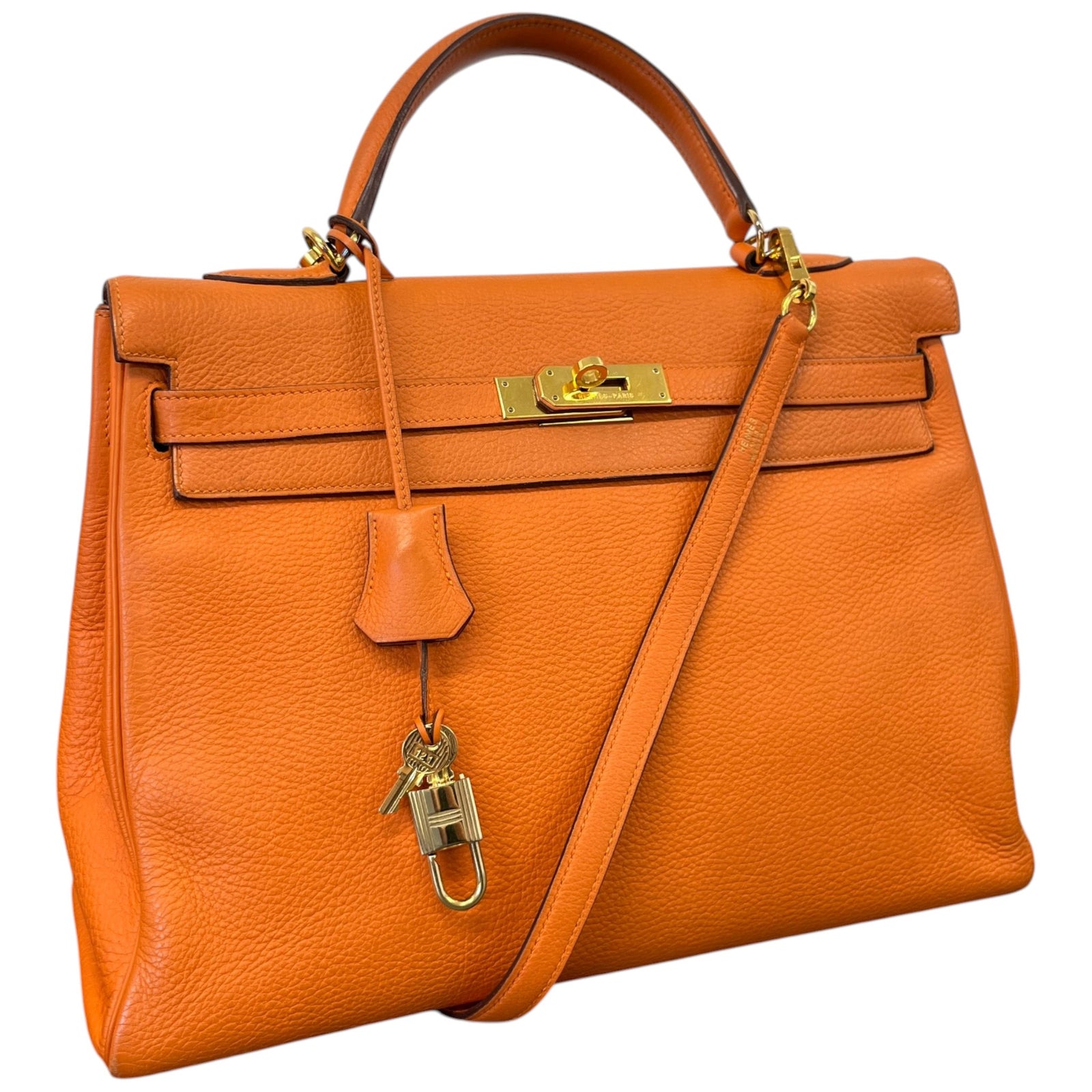 Women's Kelly 35 Retourne Clemence Bag Orange - Photo 4
