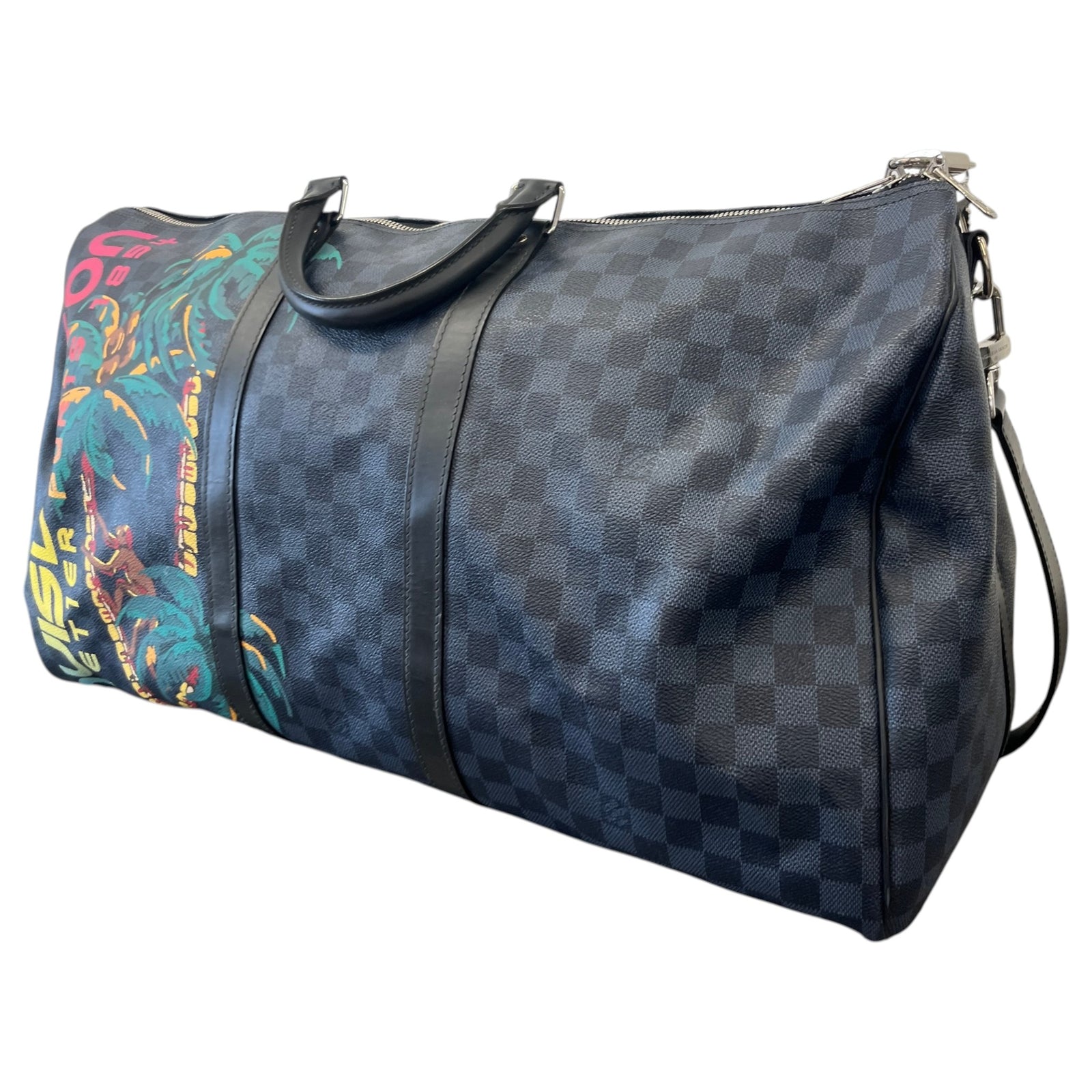 Men's Damier Cobalt Jungle Keepall Bandouliere 55 Bag Navy - Photo 9