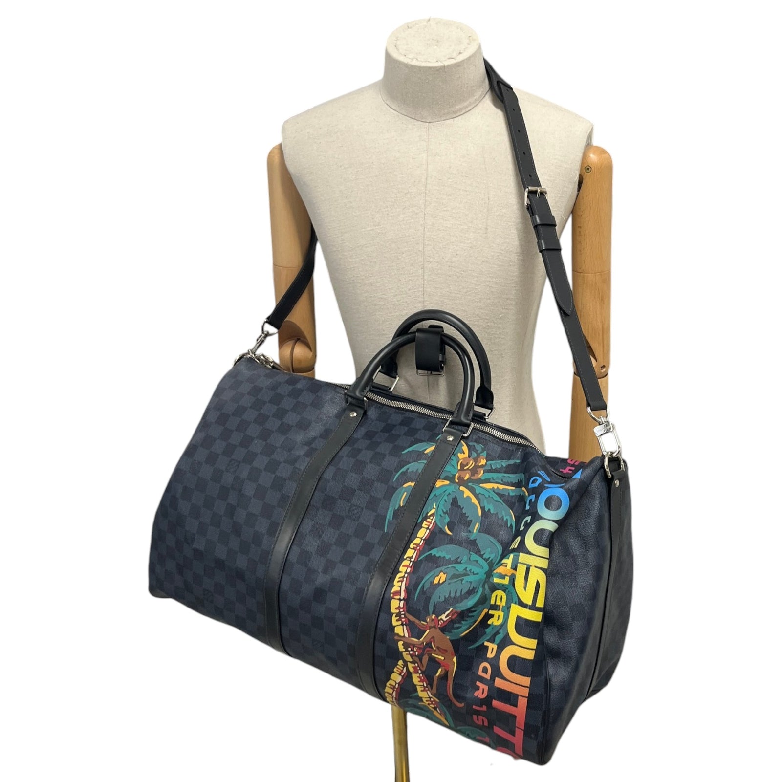 Men's Damier Cobalt Jungle Keepall Bandouliere 55 Bag Navy - Photo 2