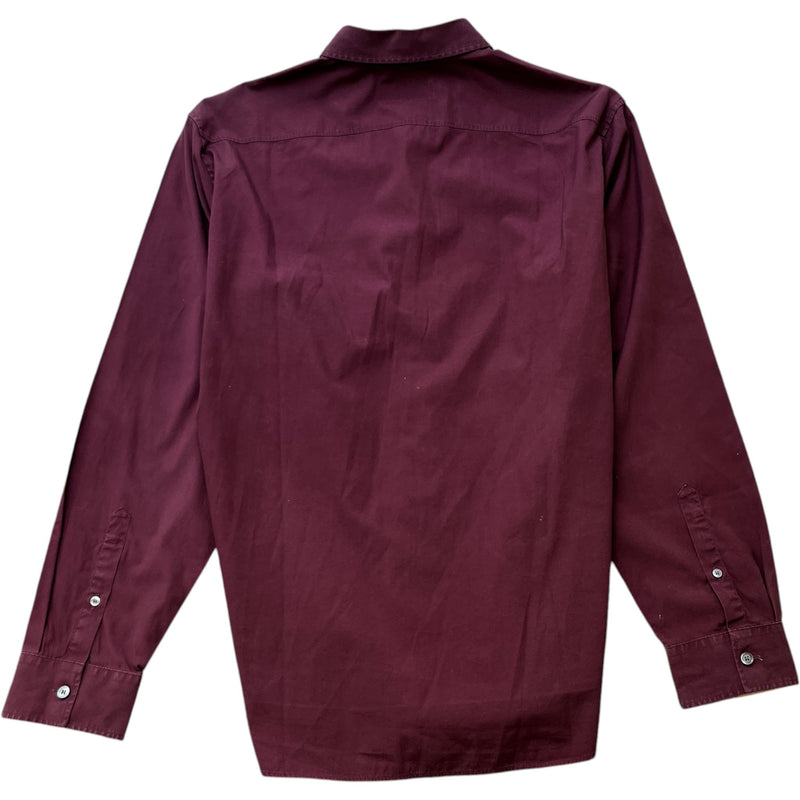 Men's Embroidered Logo Long Sleeve Shirt Burgundy Size L