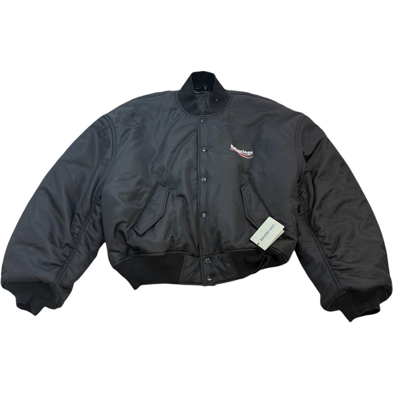 Men's Political Logo Oversized Unisex Bomber Down Jacket Black Size S