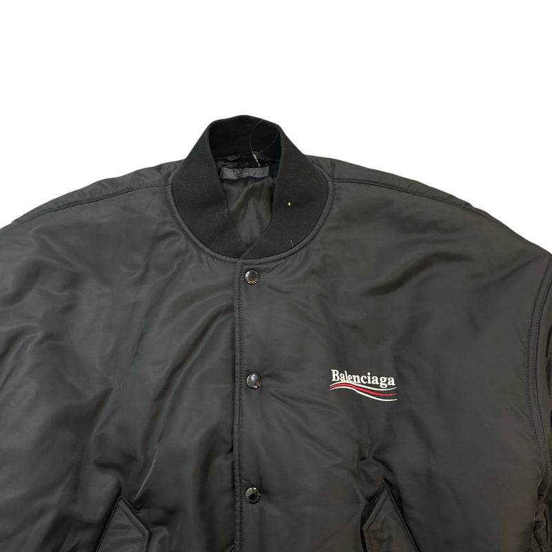 Men's Political Logo Oversized Unisex Bomber Down Jacket Black Size S