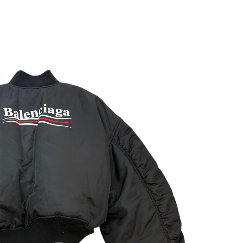 Men's Political Logo Oversized Unisex Bomber Down Jacket Black Size S