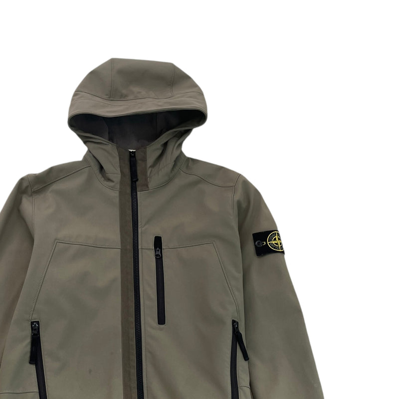 Men's Applique Logo Soft Shell-R Hooded Jacket Khaki Size M