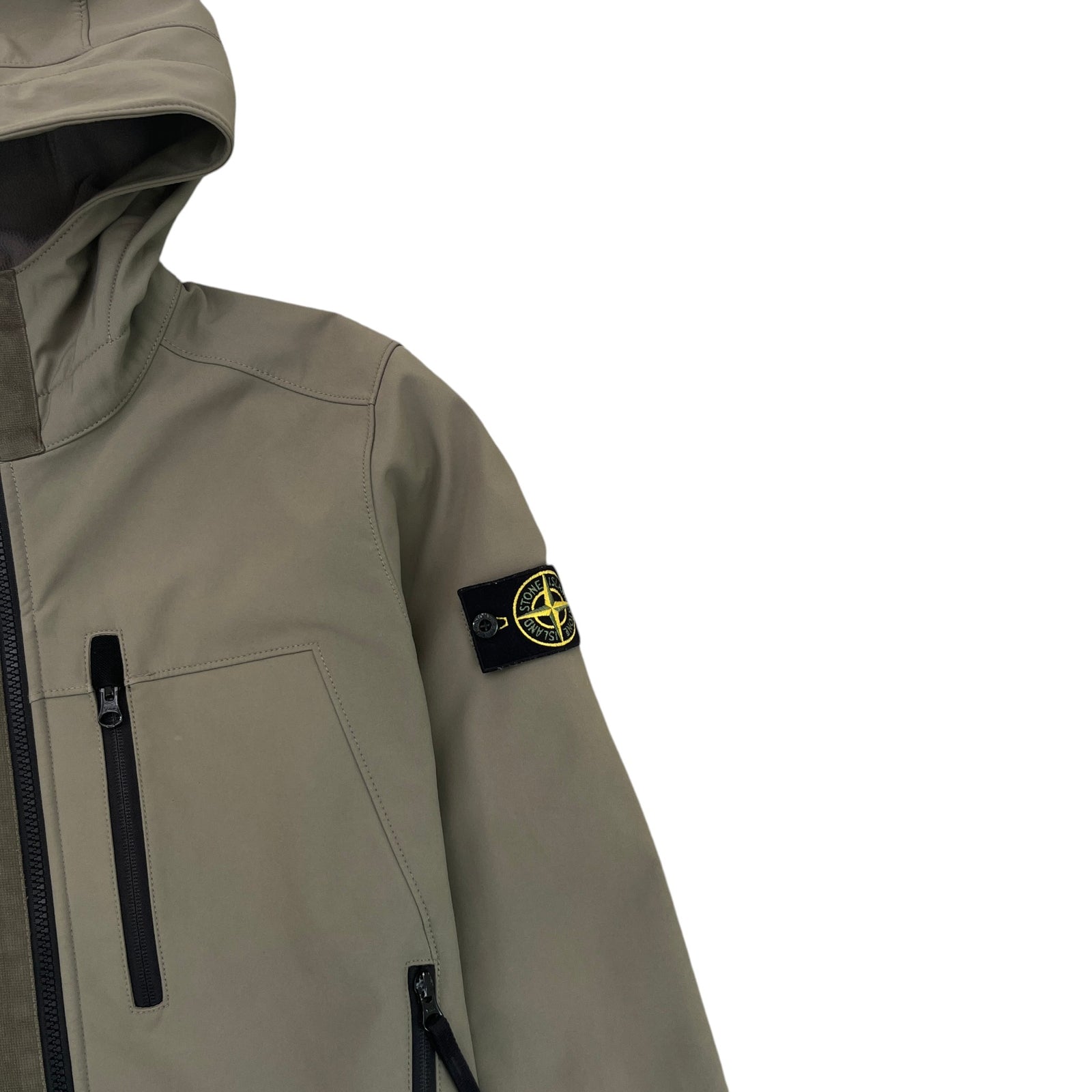 Men's Applique Logo Soft Shell-R Hooded Jacket Khaki Size M - Photo 5