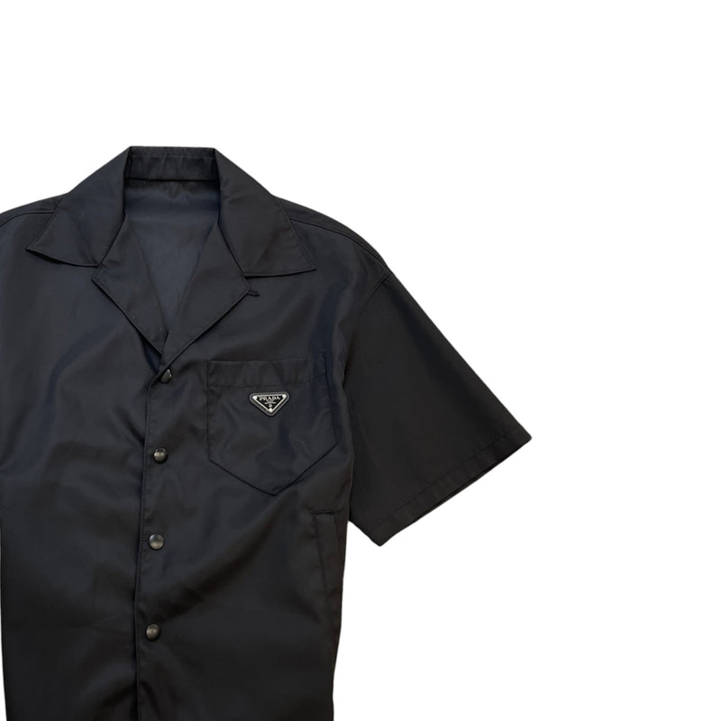 Men's Re Nylon Plaque Logo Short Sleeve Shirt Black Size S