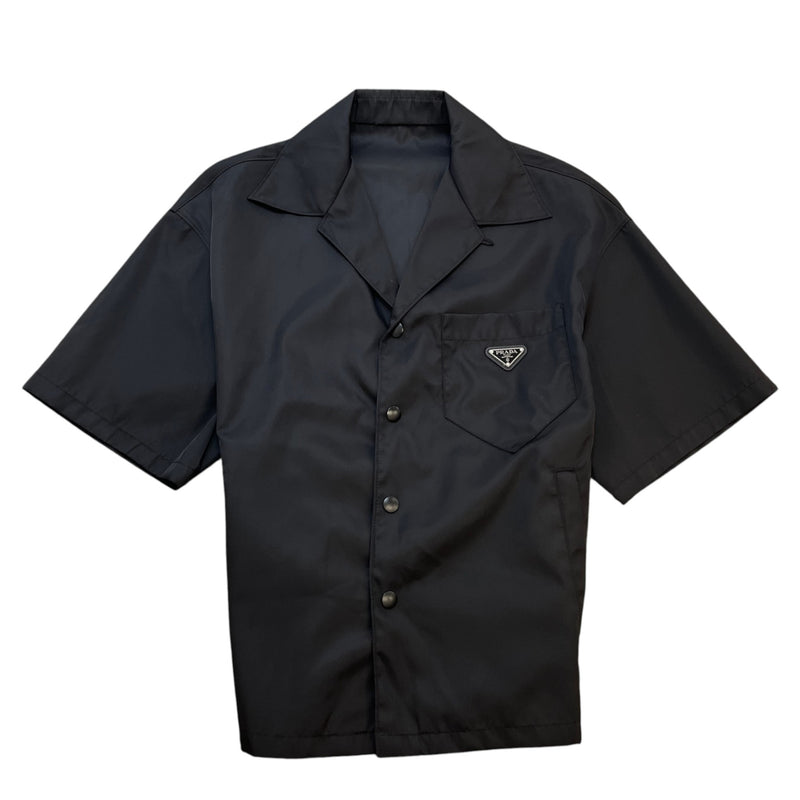 Men's Re Nylon Plaque Logo Short Sleeve Shirt Black Size S
