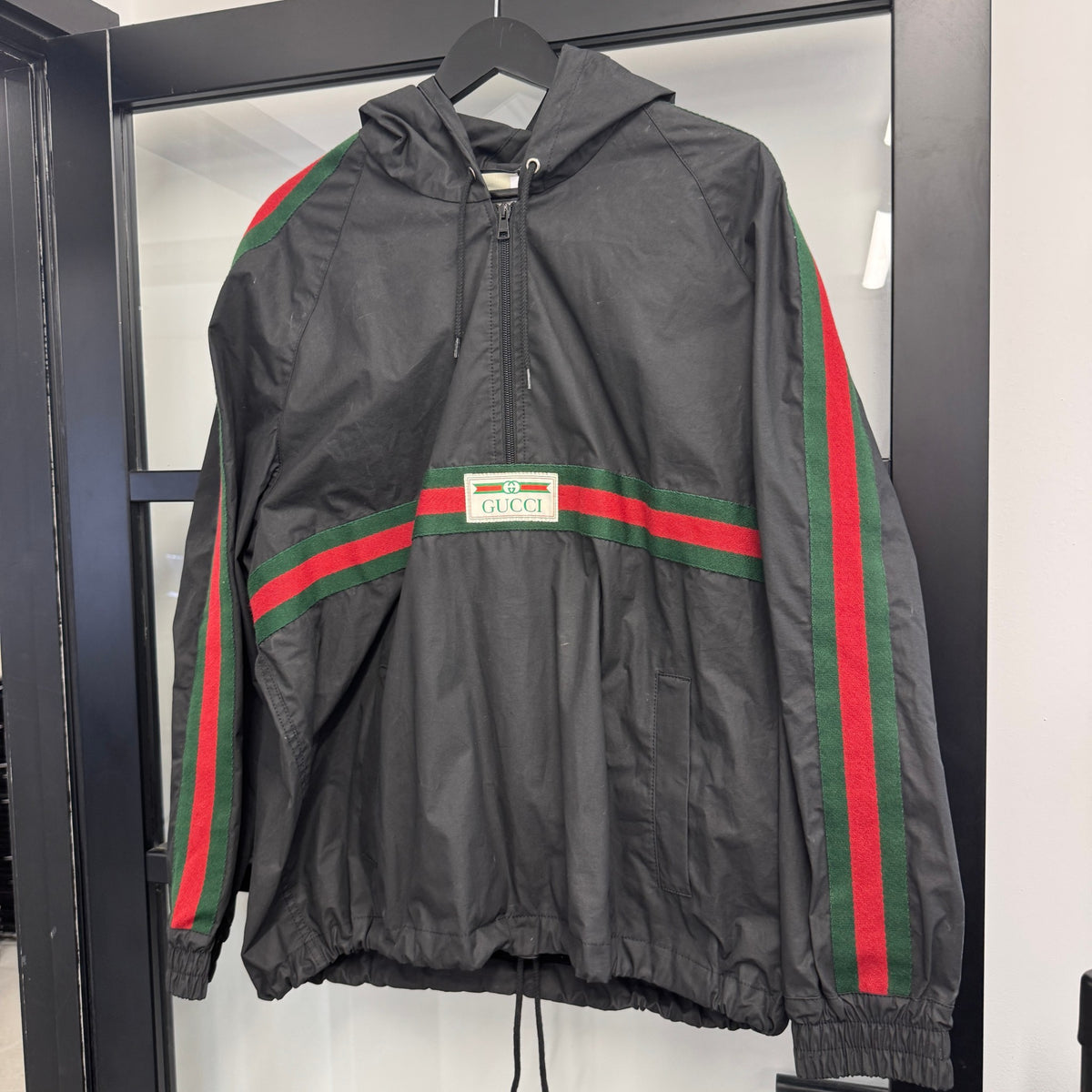 Men's Web Stripe Windbreaker Black Size M - Photo 6