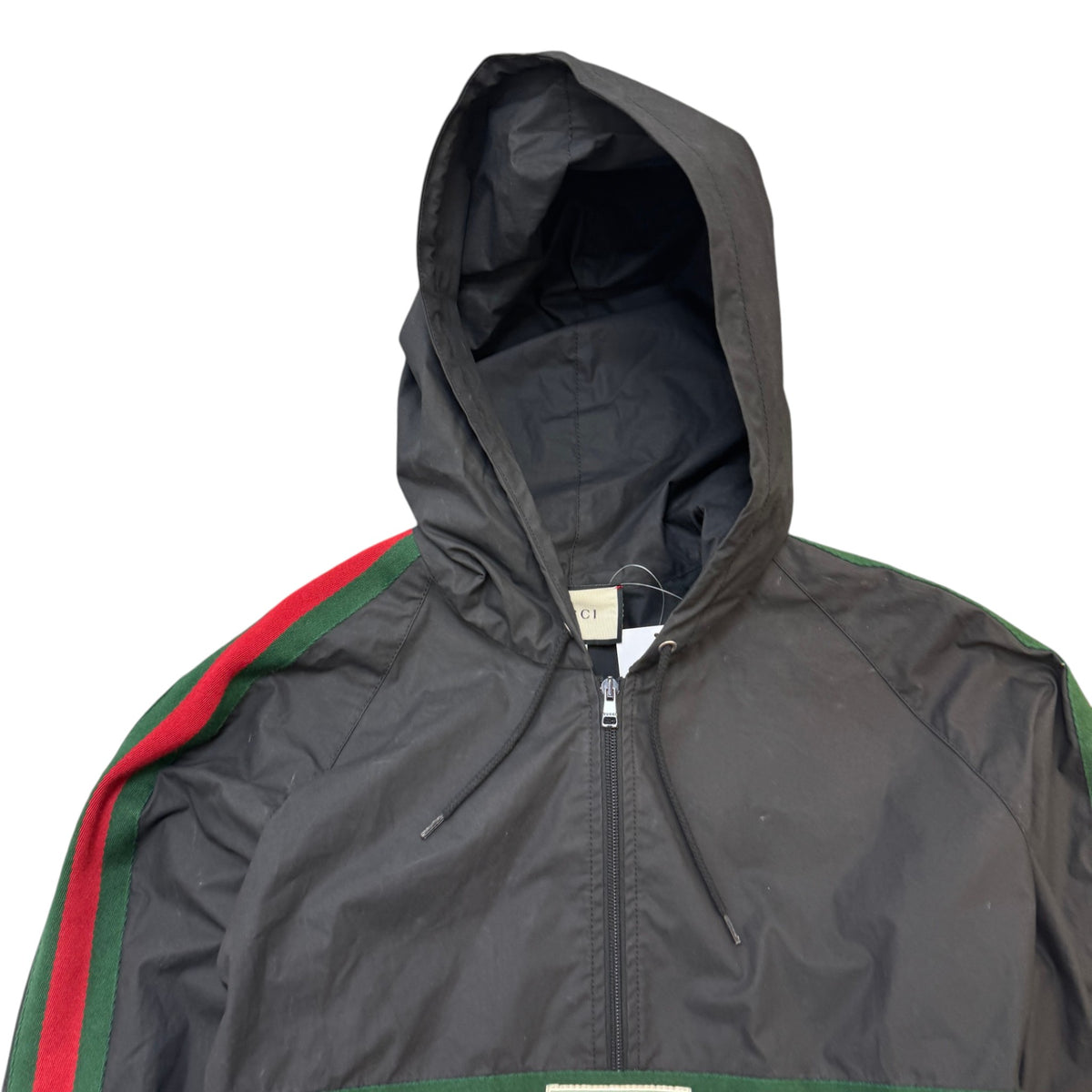 Men's Web Stripe Windbreaker Black Size M - Photo 3