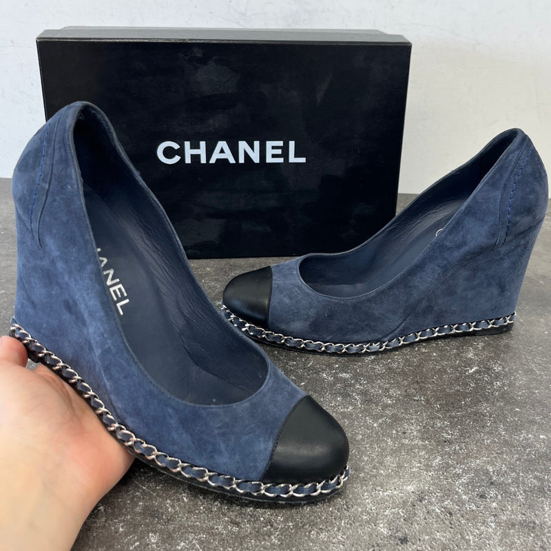 Women's Chain Link Wedge Pump Heels Blue Size EU 38 / UK 5
