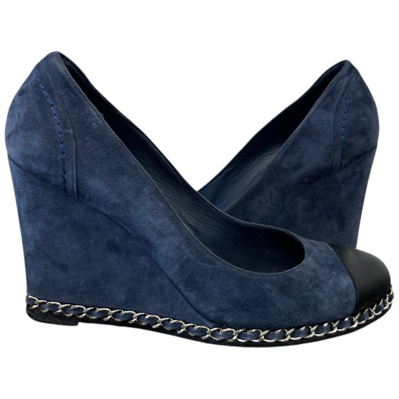 Women's Chain Link Wedge Pump Heels Blue Size EU 38 / UK 5
