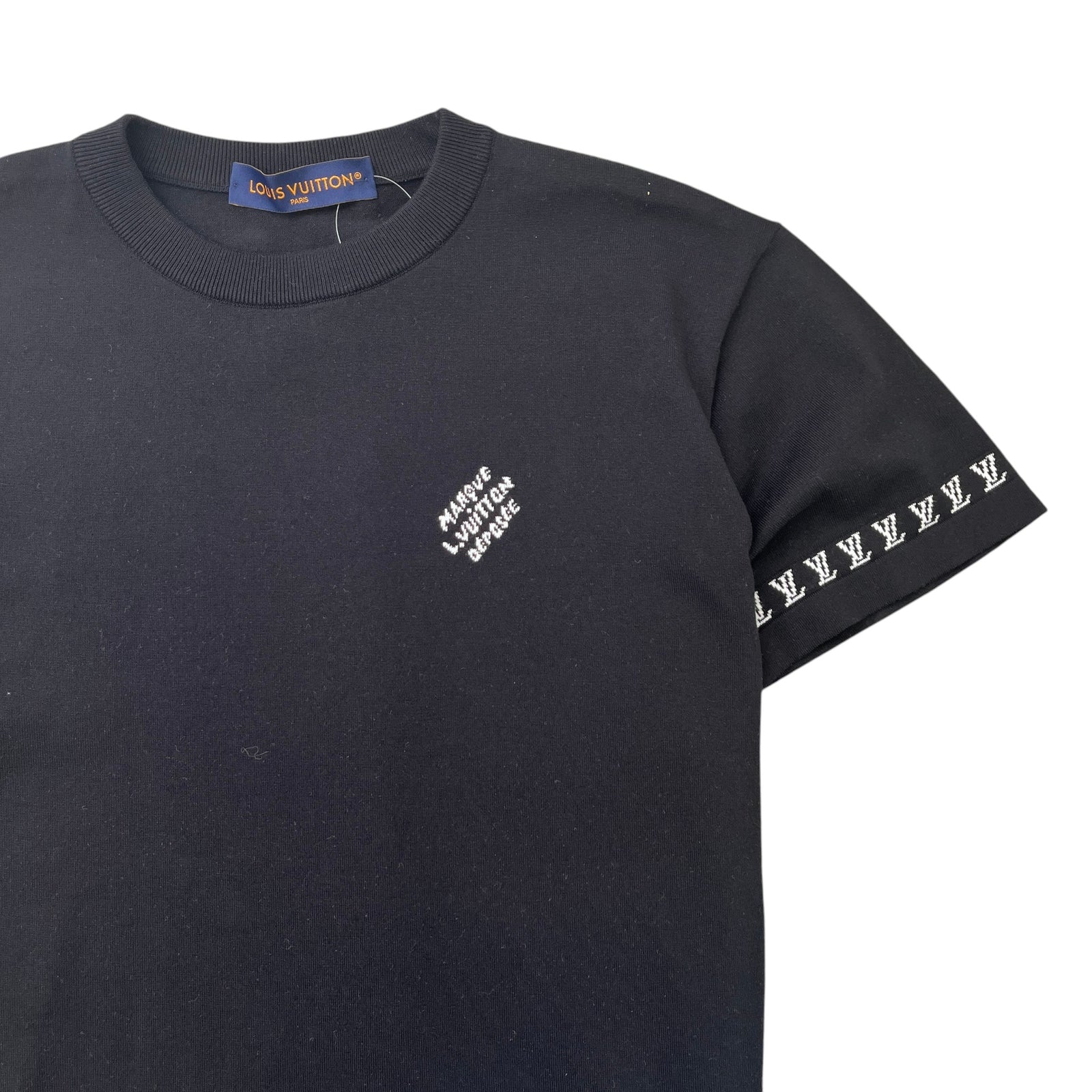 Men's Marque L.Vuitton Deposee Intarsia T-Shirt Black Size XS - Photo 3