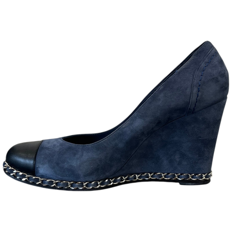 Women's Chain Link Wedge Pump Heels Blue Size EU 38 / UK 5