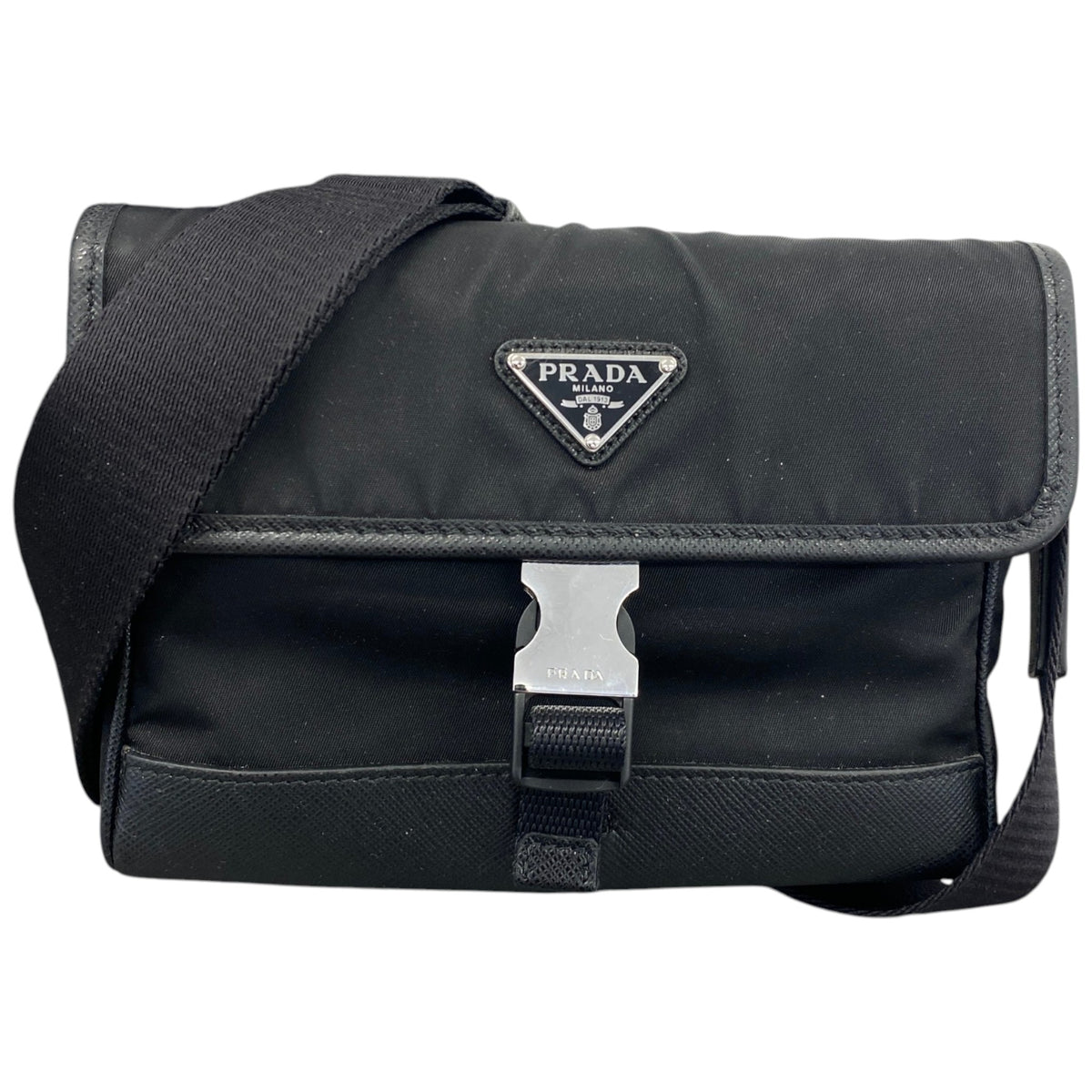 Men's Re-Nylon Plaque Logo Messenger Bag Black - Photo 1
