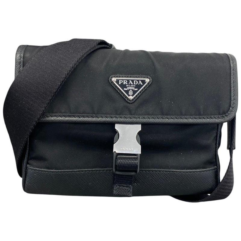 Men's Re-Nylon Plaque Logo Messenger Bag Black