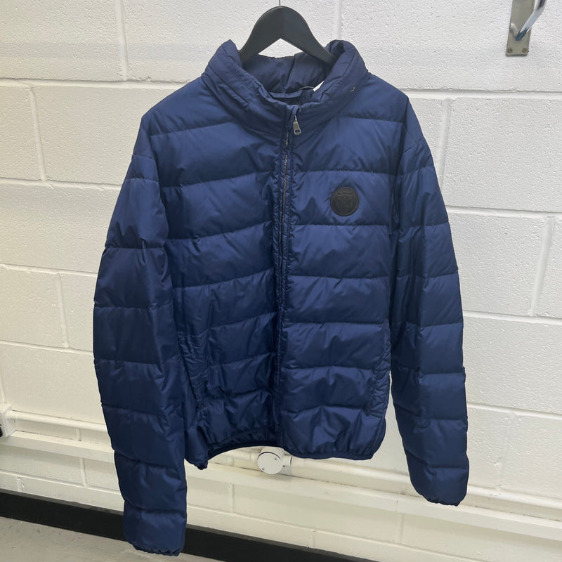 Men's Plaque Logo Down Jacket Blue Size 4XL