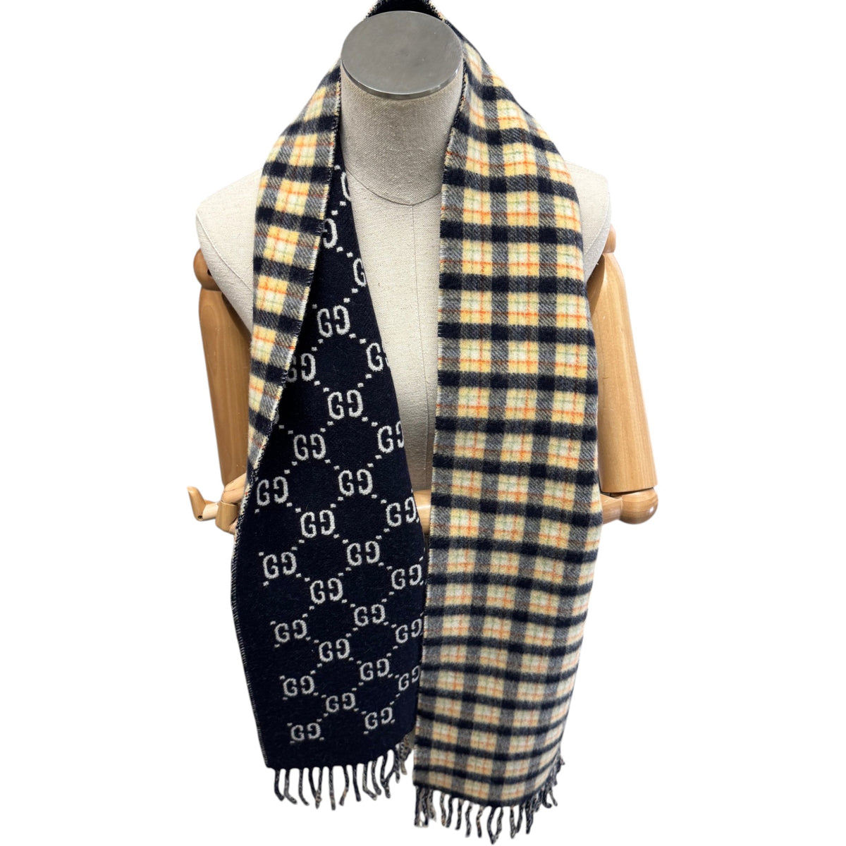 Women's GG Supreme Check Print Scarf Navy - Photo 2