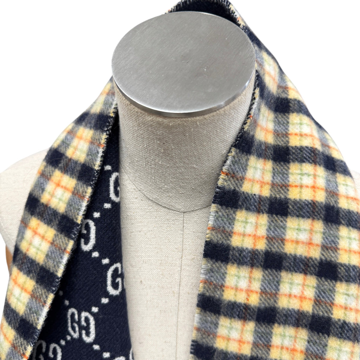 Women's GG Supreme Check Print Scarf Navy - Photo 8