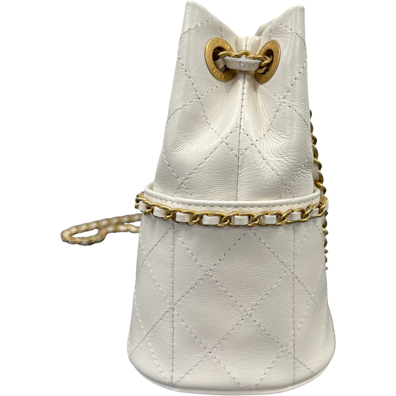 Women's Nauticoco Quilted Shiny Lambskin Mini Bucket Handbag White