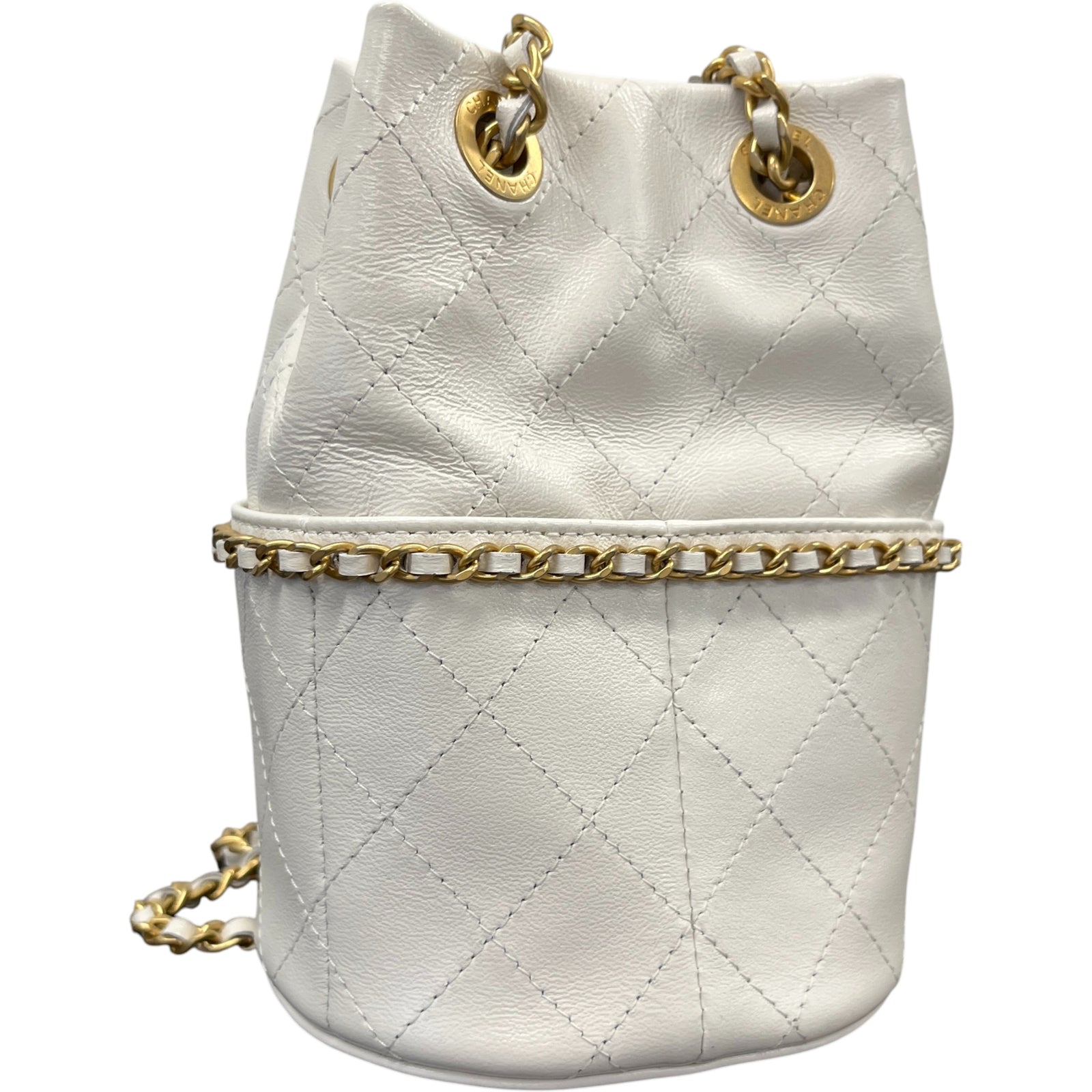Women's Nauticoco Quilted Shiny Lambskin Mini Bucket Handbag White - Photo 8