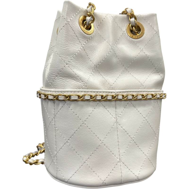 Women's Nauticoco Quilted Shiny Lambskin Mini Bucket Handbag White