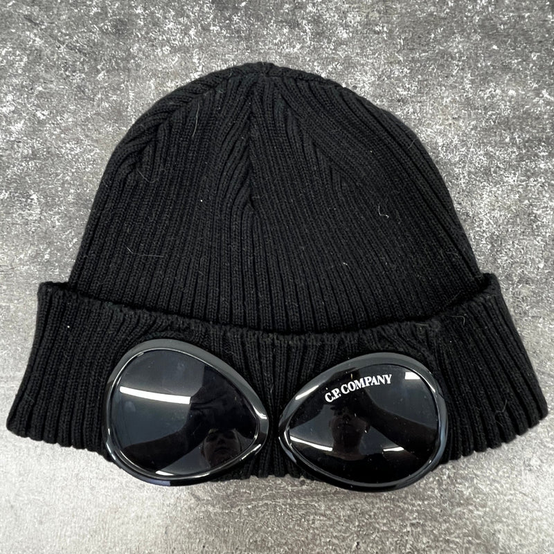 Men's Goggle Beanie Hat Black
