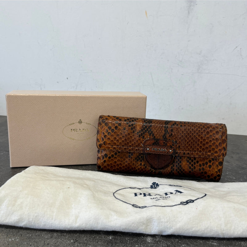 Women's Python Continental Flap Wallet Brown