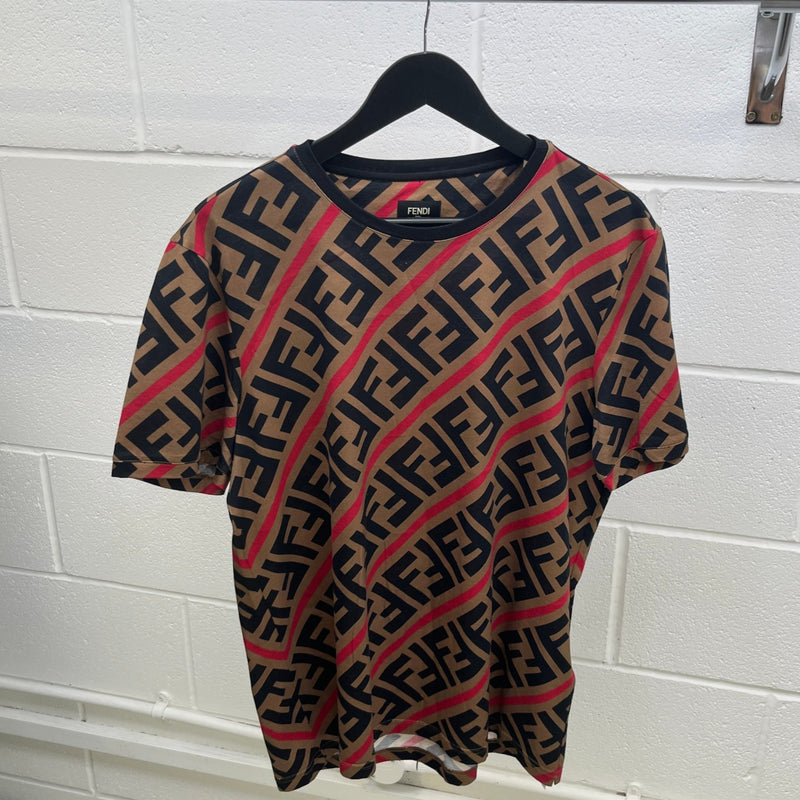 Men's Diagonal FF Monogram T-Shirt Brown Size XXL
