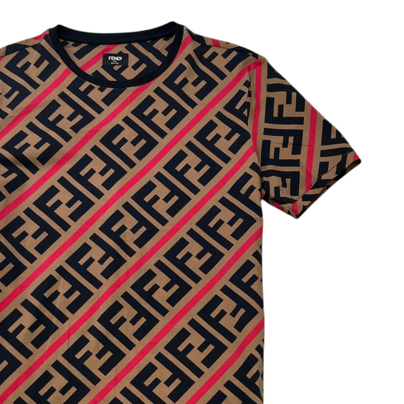 Men's Diagonal FF Monogram T-Shirt Brown Size XXL