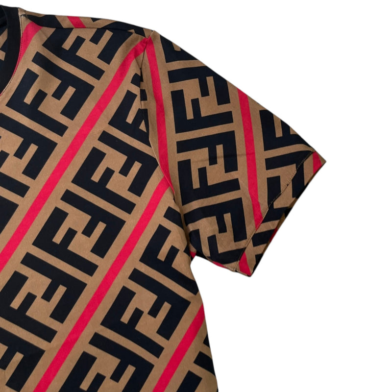 Men's Diagonal FF Monogram T-Shirt Brown Size XXL