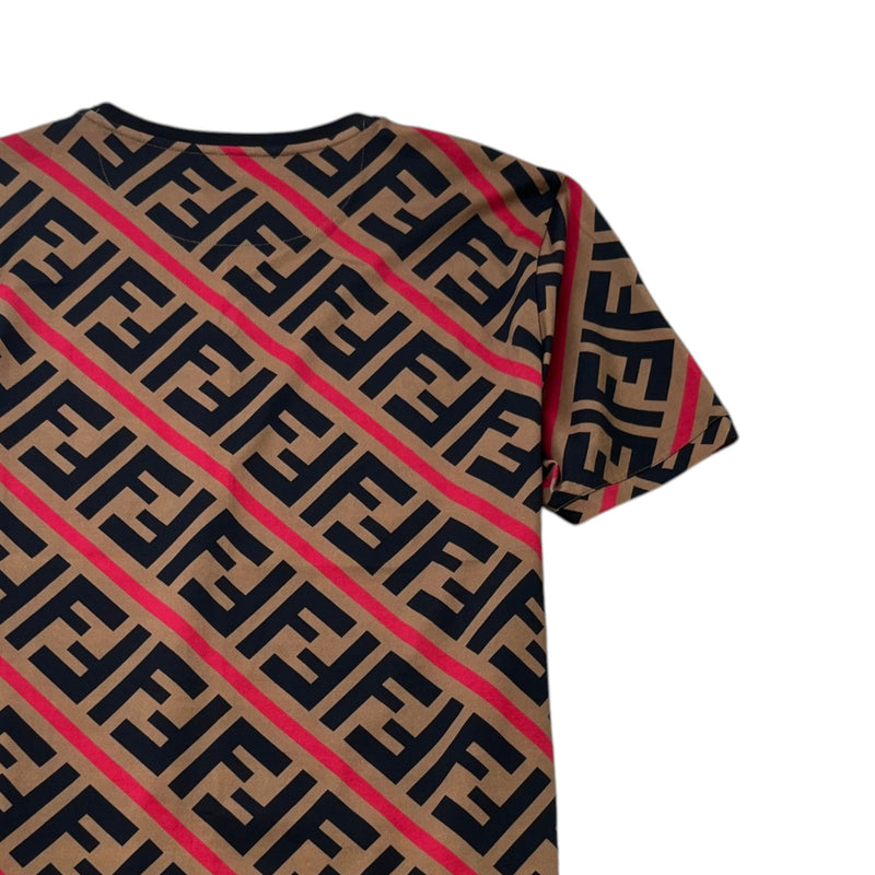 Men's Diagonal FF Monogram T-Shirt Brown Size XXL