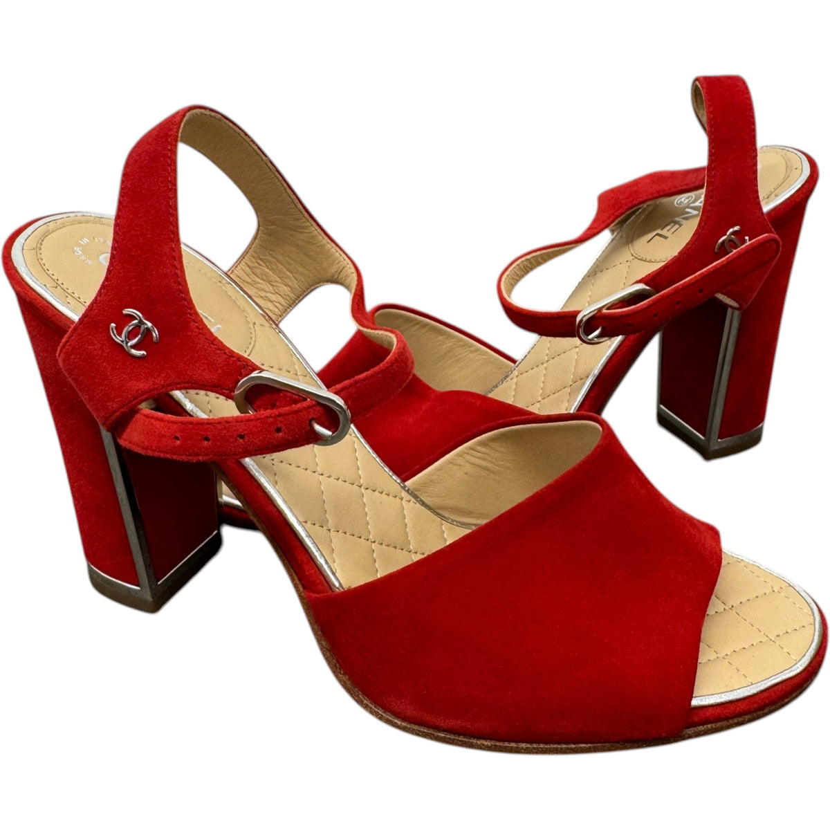 Women's CC Block Heels Red Size UK 4 / EU 37 - Photo 3